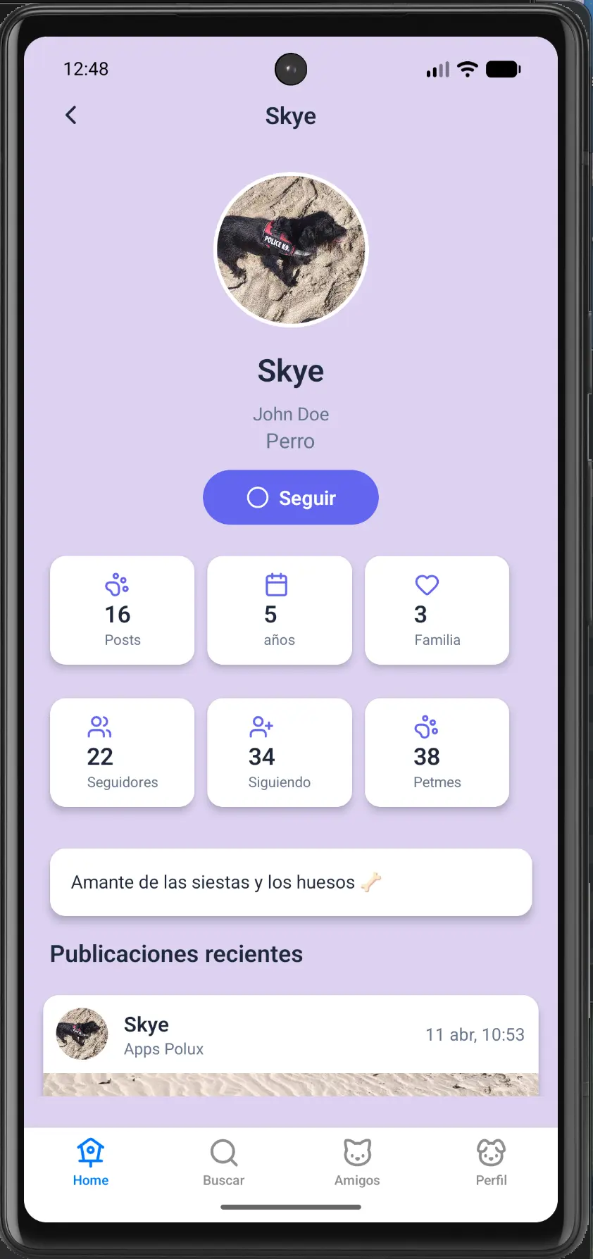Pantalla de perfil